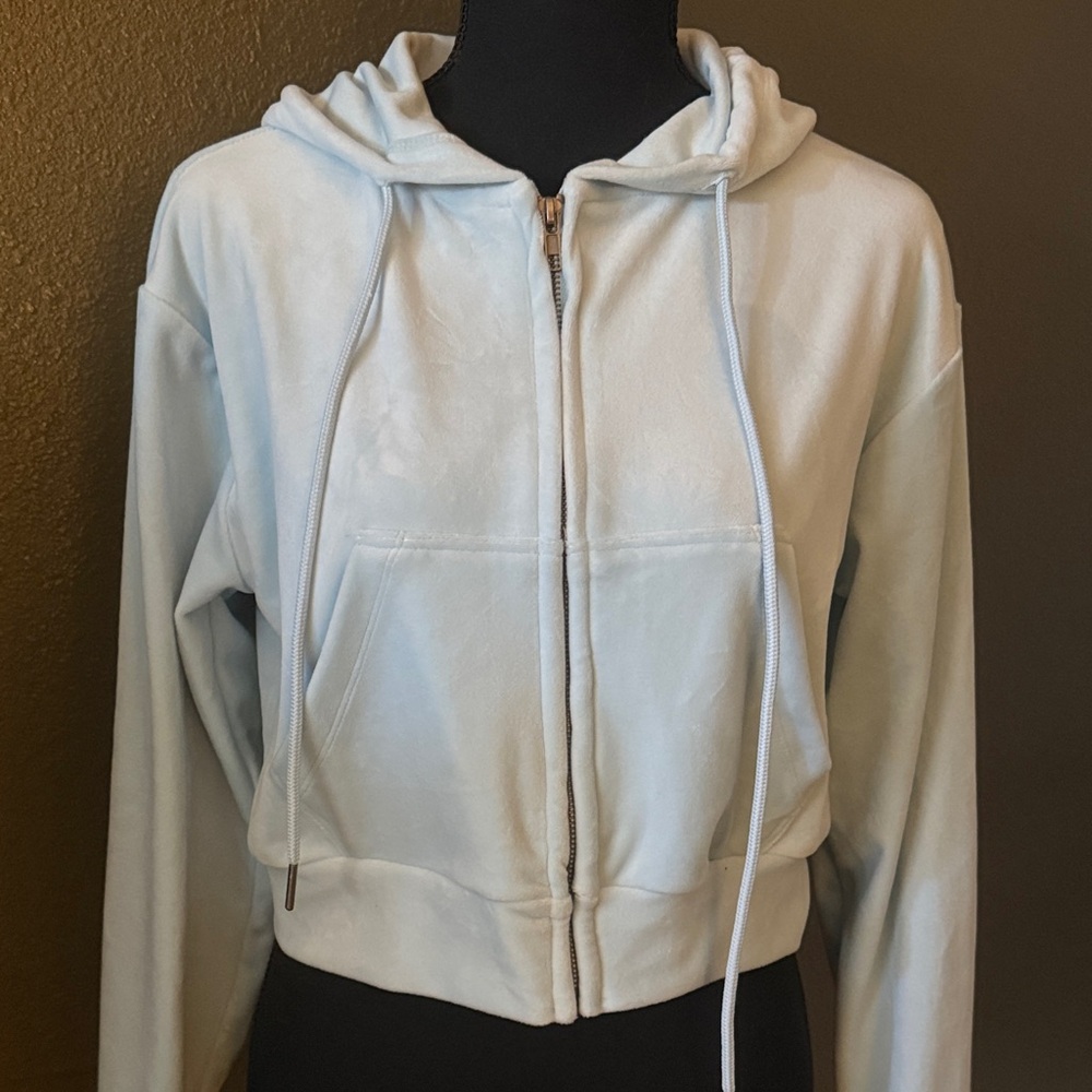 Forever 21 Light Blue Cropped Hoodie
